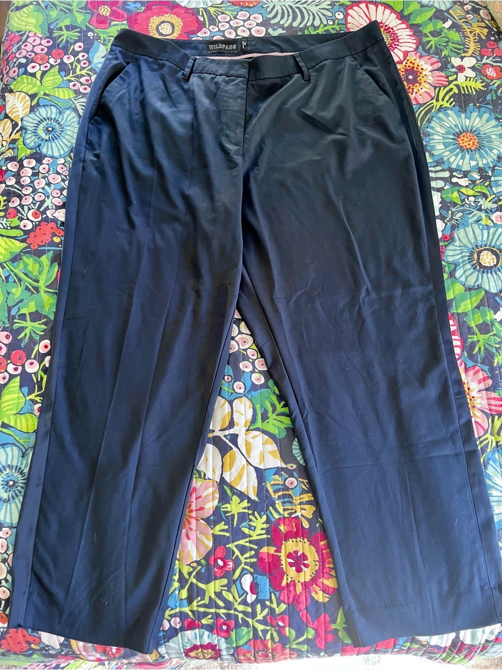 WILDFANG Empower Navy Blue Slim Pants with Navy Sateen Tuxedo Stripe!